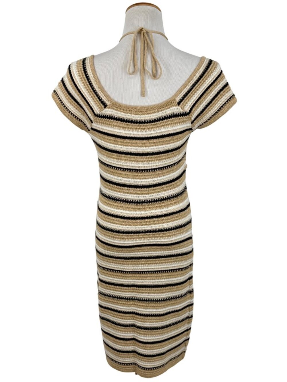 Madden NYC Crochet Knit Neutral Striped Mini Dress M| Coastal Cowgirl Boho Indie - Picture 7 of 16